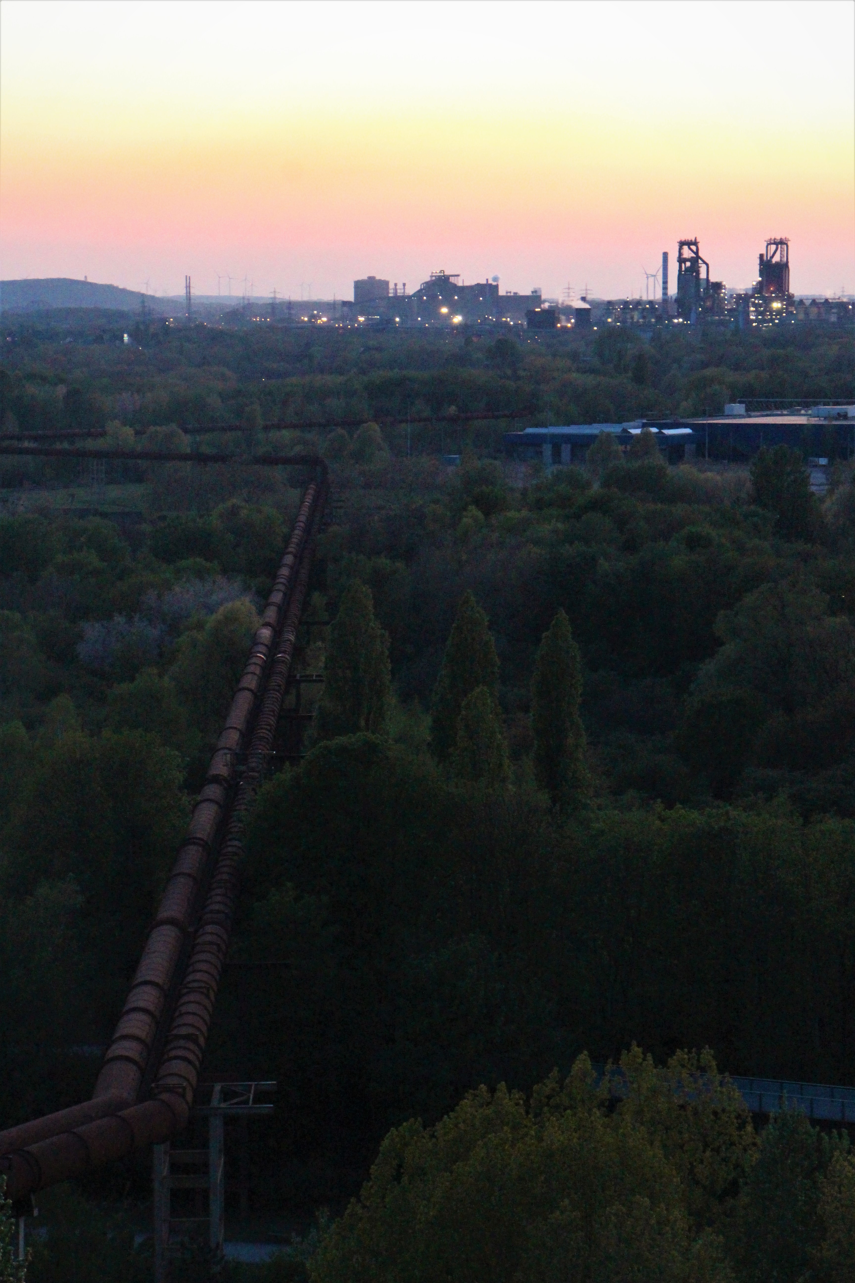 The industrial view from the top of the Duisburg-Nord Landschaftspark factory