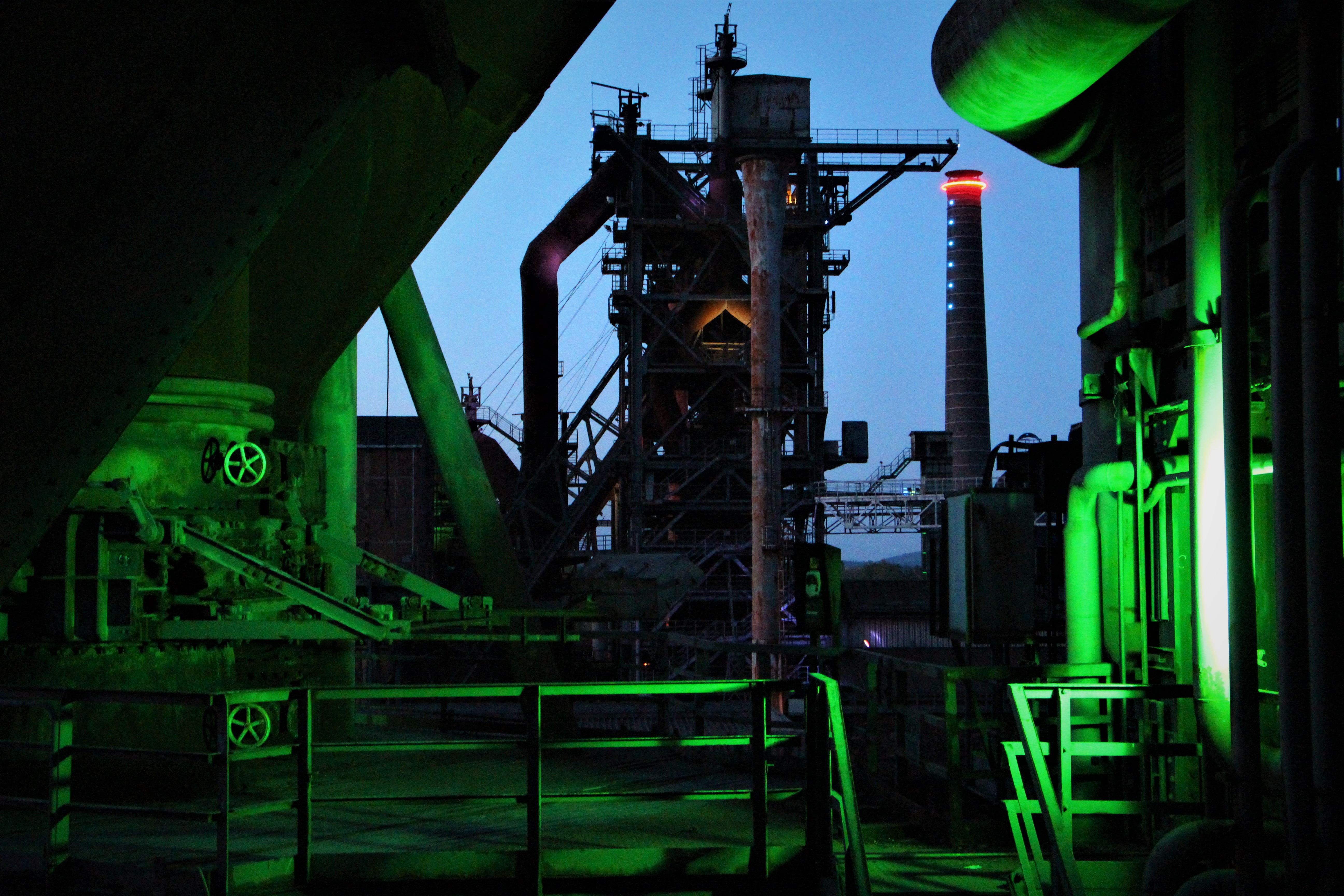 Inside the Duisburg-Nord Factory lit green